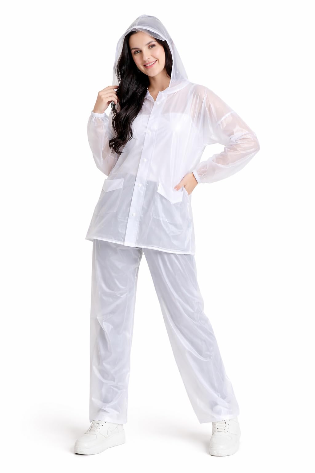 White Rain Suit XXL | Durable PVC Waterproof Rainwear | Hooded Jacket Pants | Lightweight Outdoor Use-image-10