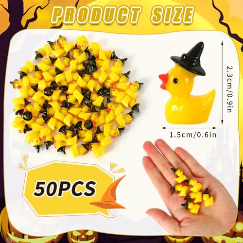 Image of JUNEBRUSHS 50 Pcs Halloween Mini Resin Duck, Tiny Witch Ducks Miniature Witch Hat Duck Figurine for Halloween Crafts Home Table Decorations