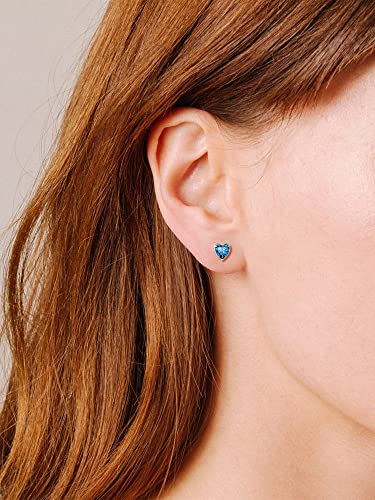 December Birthstone Stud Earrings Blue Topaz Cubic Zirconia Cz Heart Earring Studs Hypoallergenic 925 Sterling Silver Earrings For Sensitive Ears #TOP2