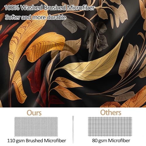 Parure de lit feuilles branches d'automne marron housse de couette 180x200 cm microfibre - 7
