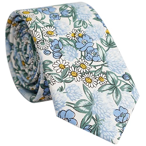 Image of BELLUNO Men's Cotton Floral Skinny Tie, 2.5 inch Width, with Gift Box