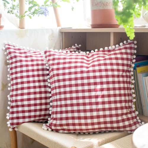 HOPLEE Red Throw Pillow Covers Farmhouse Gingham...
