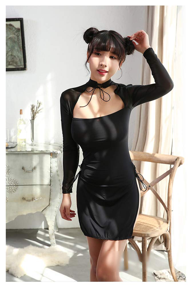 RONGYEE Clothing Lingerie Cheongsam Costume Anime Babydoll Suit Chinese Style - black - One Size, 7990-2 - Image 2