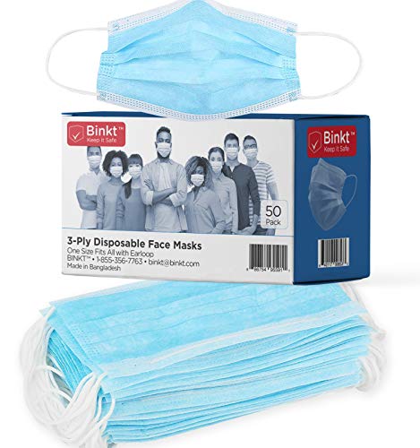 BINKT 50-Pack Disposable Face Masks | 3-Ply Protection Adult Disposable Safety Mask for Dust, Air Pollution, Pollen | Breathable & Non-Woven with 3 layers