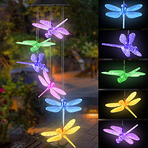 Topspeeder Color Changing Dragonfly Wind Chime Spiral Spinner Wind Mobile Portable Waterproof Outdoor Decorative Romantic Wind Bell Light for Patio Yard Garden Home 