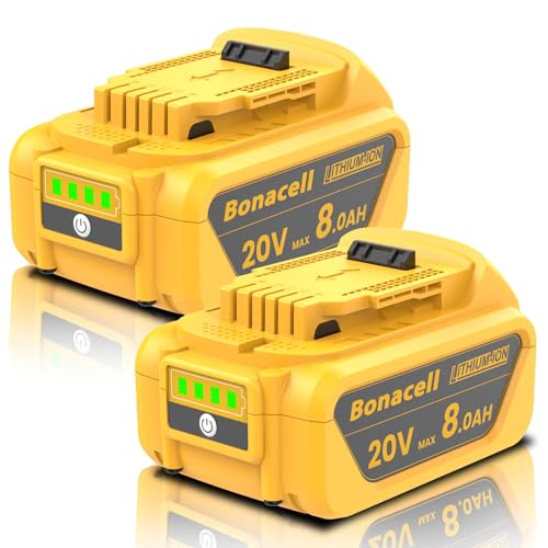 Bonacell 2Pack 8.0Ah Replacement Battery for Dewalt 20V Battery Compatible with Dewalt DCB200 DCB201 DCB203 DCB204 DCB205 DCB207 DCD DCF DCG Series Cordless Power Tools