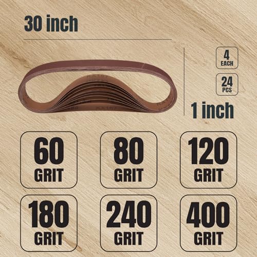 Image of POWERTEC 1x30 Sanding Belts + 5 Inch PSA Sanding Disc Set, 64PK, Aluminum Oxide 4 Each 60 /80 /120 /180 /240 /400 Grits 1 x 30 Sanding Belt & 20 Each 60 /80 Grits Adhsive Sanding Discs (45501)