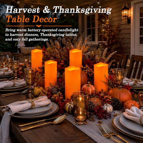 Image of Homemory Large Orange Flameless Candles, Waterproof, Remote Timer, 2 Pack