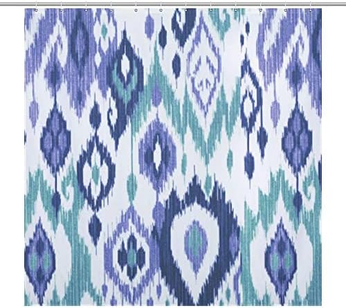 Nosarte Boho Chic Aqua Blue Ikat Tribal Shower Curtain Liner Set Waterproof Polyester Fabric Bathroom Curtains with 12 Hooks, 72 x 72inch