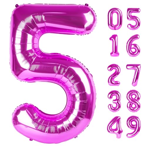 Image of Rosy Purple 5 Balloon, Number Balloons 40 Inch, 5th Birthday Balloon Decorations, Rosy Purple Party Supplies, 5 Number Balloons, Number 5 Balloon