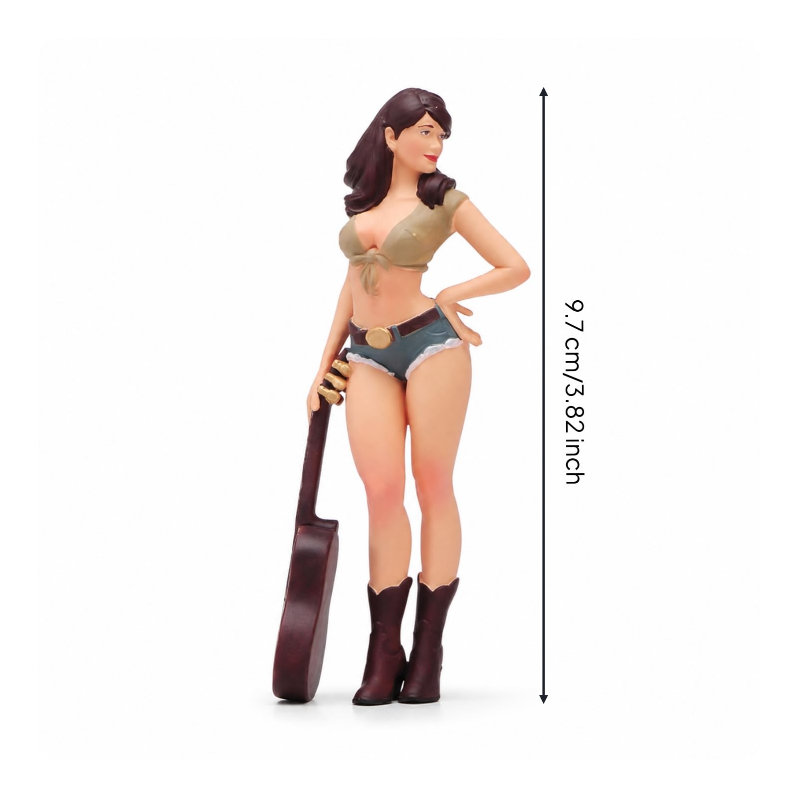 harayaa Miniatur Figurine Miniaturfigur Frauenfigur Sammelfigur Resinfigur mit Gitarre Bemalt Detailgetreu Modischer Look Jeansoptik Shorts Stiefel für Sammlerregal 1 18