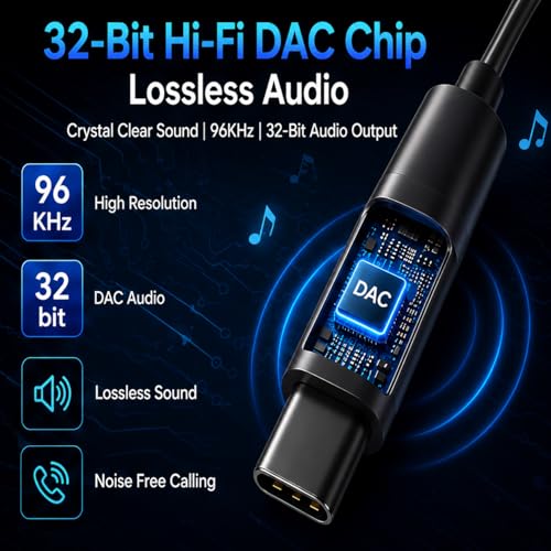 Image of ElctroTech Type C to 3.5mm Audio Jack Connector with DAC Headphone Converter Adapter Compatible with iPhone 15 Pro Max /15Pro /15Plus Series /Galaxy /OnePlus /Google /Nothing & Other Type C Phones, Warranty