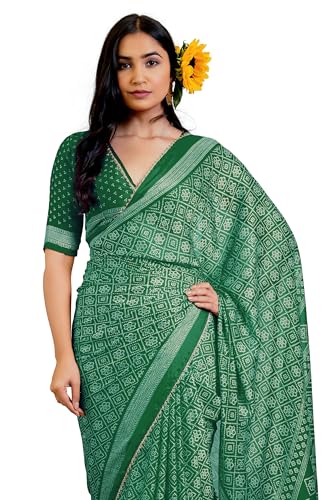 Image of MIRCHI FASHION Women Saree Leheriya Print Chiffon | Lightweight Traditional Sari for Farewell and Wedding Ceremonies with Unstitched Blouse Piece