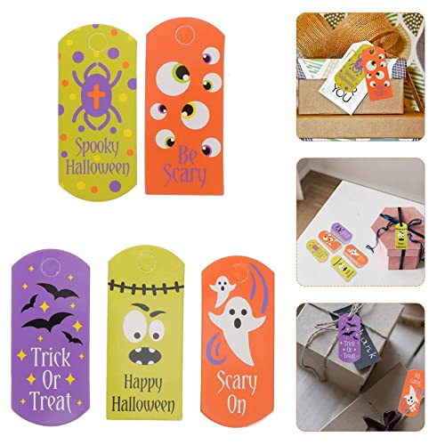 Wiamee 250Pcs Halloween Paper Tags Trick Or Treat Craft Label Tags Hanging Message Card Pendant For Candy Goodie Bag Name Card Decor #TOP5
