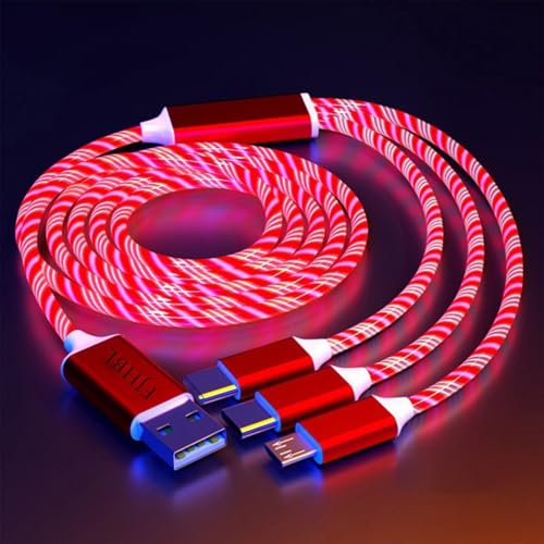 Image of 3 Combinations Multi Ports USB Charger Cable A to Micro USB /Type C PD Fast Charging Cord Light Up LED Current to be a Night Light Compatible with Most of Devices-39 inches Red.