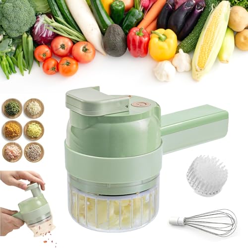 Electric Vegetable Chopper, 4 in 1 Handheld Choppers, Multifunctional Vegetable Cutter for Fruits, Vegetables and Meat (Wireless and Waterproof with Multiple Tools)