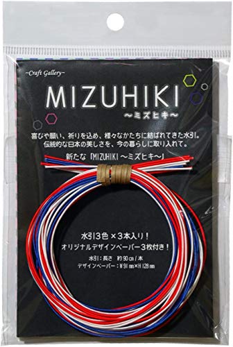 KIYOHARA Craft gallery MIZUHIKI ミズヒキ 3色 3本 アソート 約90cm/本 レシピ デザインペーパー 付き 白色×紅赤×瑠璃色 CGMA-01/09