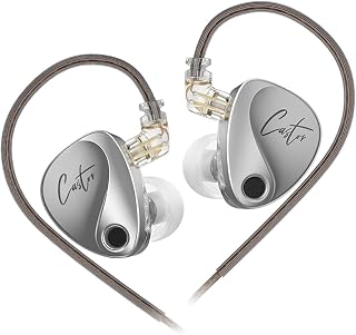 KZ Castor in Ear Monitor Headphones, HiFi Improved Bass Earphone Sound Tuning Noise Isolating IEM, 2 Dual-Dynamic Driver Wired Earbuds,4 Tuning Switches（Silver，No Mic）