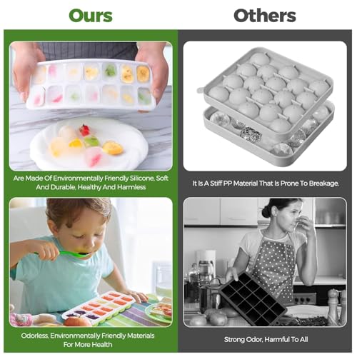 Image of Pack of 4 NEXVEU Silicon ICE Cube Tray with LID, 14 Big Cavity, Flexible, Easy Release, BPA Free, Dishwasher Safe, Durable & Reusable Ice Maker Mold for All Types of Drinks & Water.