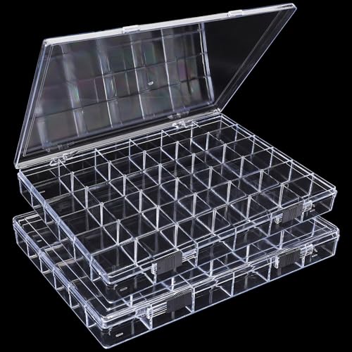Image of Noverlife 2 Pack 36 Grids Clear Plastic Organizer Box, Jewelry Craft Storage Container Bead Holder Nail Charm Organizer, Rock Collection Box for Fishing Tackles, Acrylic Earring Display Case for Girls