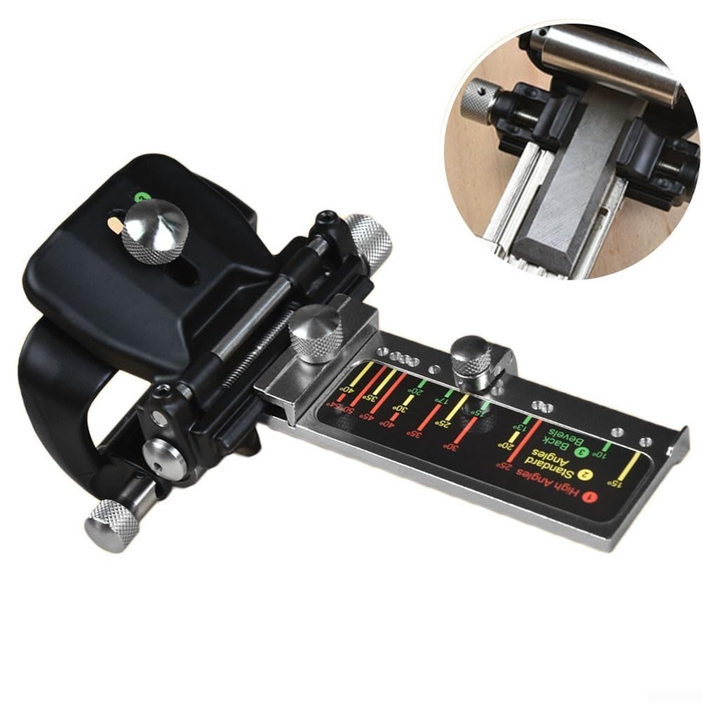 Guide d'affûtage pour le travail du bois avec angle réglable pour ciseaux et rabots avec construction robuste en alliage d'aluminium et support d'affûtage stable