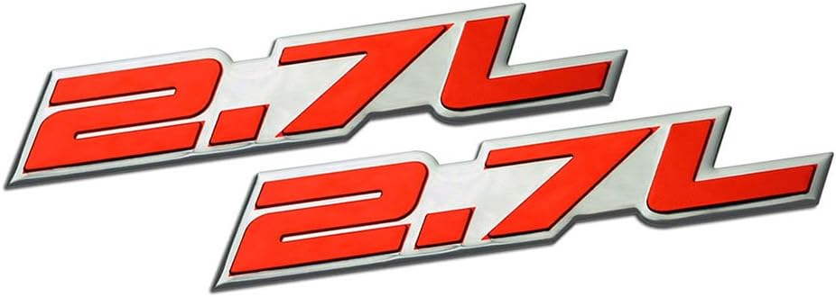 2.7L Liter Embossed RED on Highly Polished Silver Real Aluminum Auto Emblem Badge Nameplate Compatible with Chevrolet Chevy Chrysler Dodge Peugeot Subaru Suzuki Toyota Tacoma (Pack of 2)
