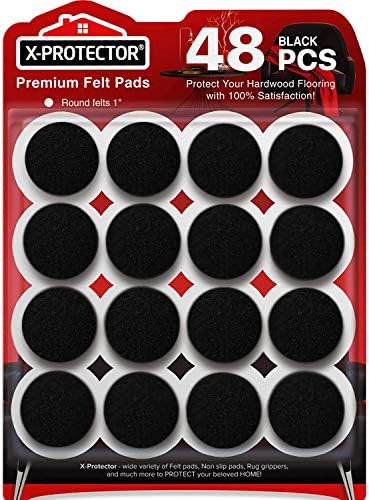 Felt Furniture Pads X-PROTECTOR - 48 Premium Felt Pads Floor Protector - Chair Felts Pads for Furniture Feet Wood Floors - Best Furniture Pads for Hardwood Floors - Protect Your Hard Floors! (Black)