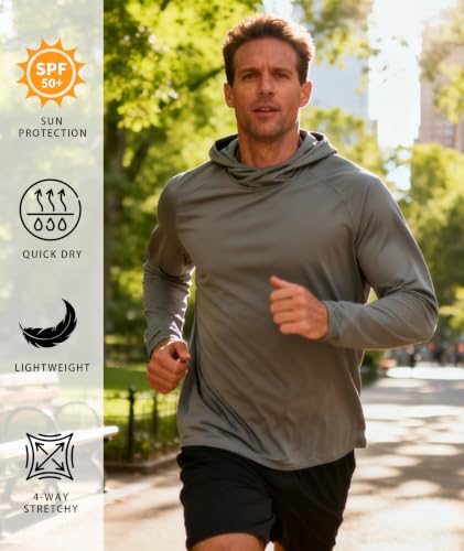 Image of Hoodies for Men UPF 50+ Sun Protection Fishing Shirts Long Sleeve Lightweight Rash Guard Shirt UV SPF Sweatshirt