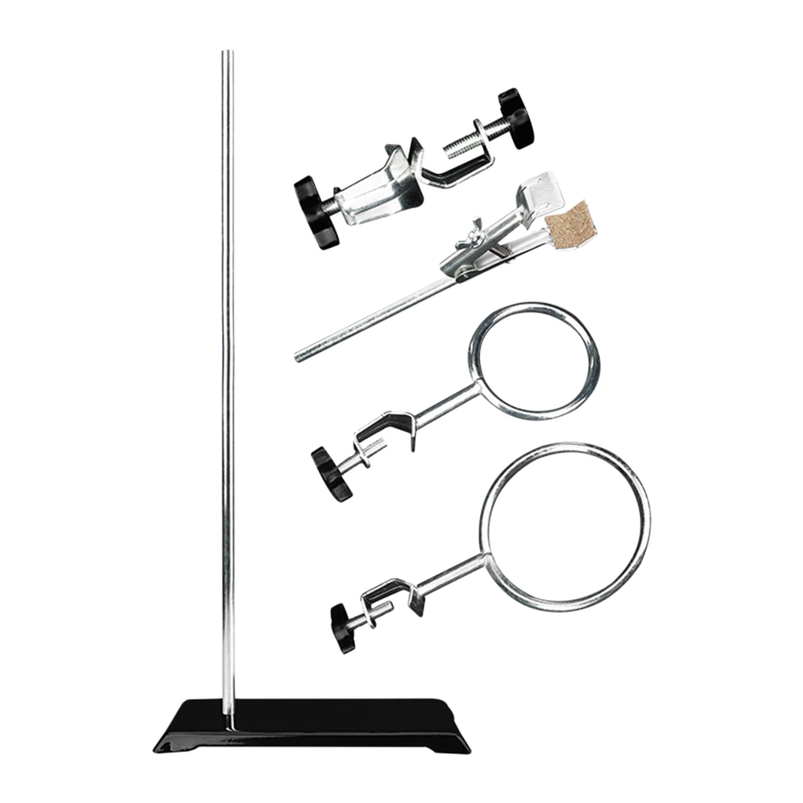 Soporte de laboratorio 35 cm para experimentos de química con superficie inoxidable y abrazaderas de apriete