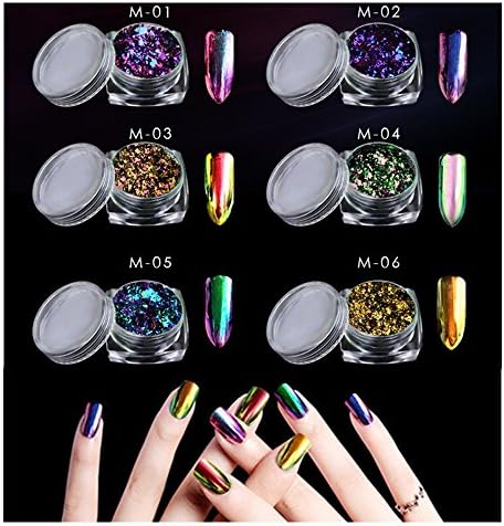 CHARMING MAY Iridescent Nail Sequins Mirror Effect Paillette Nail Flakies 0.2g Chameleon Nail Powder Holographic Laser Powder