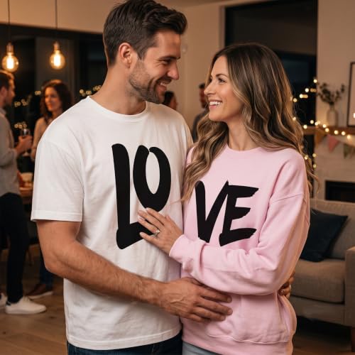 Image of Anniversary Matching Shirts, for Couple, Heart Design T-Shirt Set, Wedding Present, Honeymoon Outfit