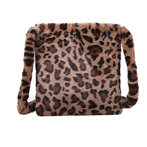 AGZHU Women Leopard Print Plush Shoulder Bag Female Fashion Fluffy Crossbody Bag Vintage Large Capacity Soft Fluffy Plush Handbags Lady Tote Bag Faux Fur Messenger Bag Casual Bags(Color : Brown) Cover