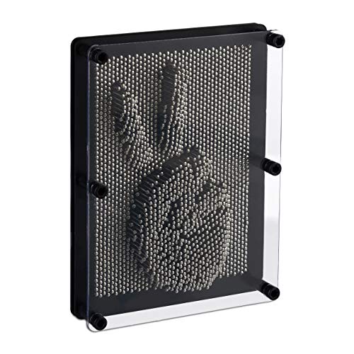 Relaxdays Tablero Pin Art, Escultura Clavos 3D, 20x15 cm, Juego Pinchitos, Molde Clavos Decorativo, Negro/Plateado