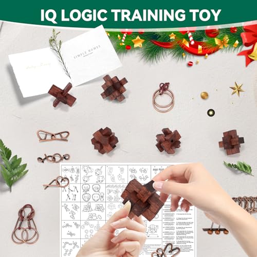 Advent Calendar 2025, Christmas Countdown Calendar Gift Box with 24 Brain Teaser Puzzles, 24 Days IQ Games Metal and Wooden Puzzles Xmas Countdown Calendar Challenge for Adults Teens Boys Girls - Thumbnail 6