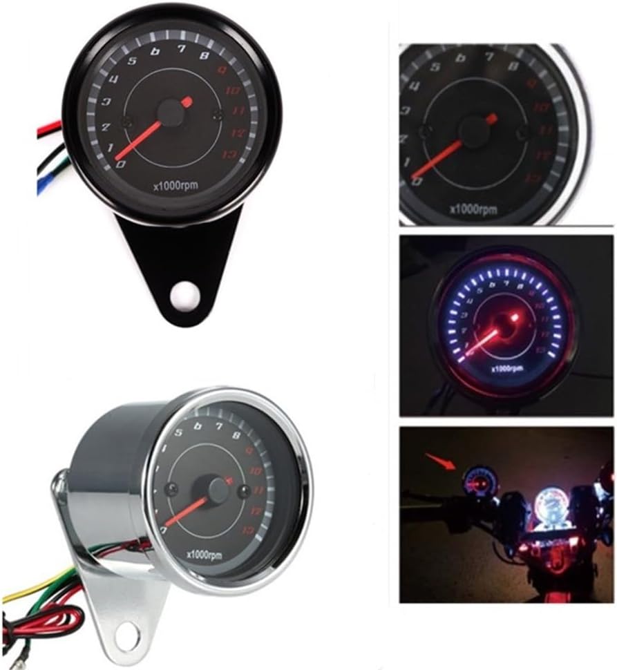 Odometer Speedometer Motorcycle Tachometer Meter Backlight Gauge Rev Counter 12V Auto Tacho Meter Pointer 0-13000 RPM Universal Refit