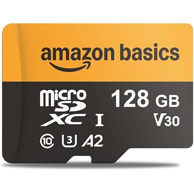 Amazon Basics 128GB microSDXC Memory Card with Adapter for Smartphones, Drones, Cameras, Full HD, Read Speed Up to 200MB/s, 1-Pack