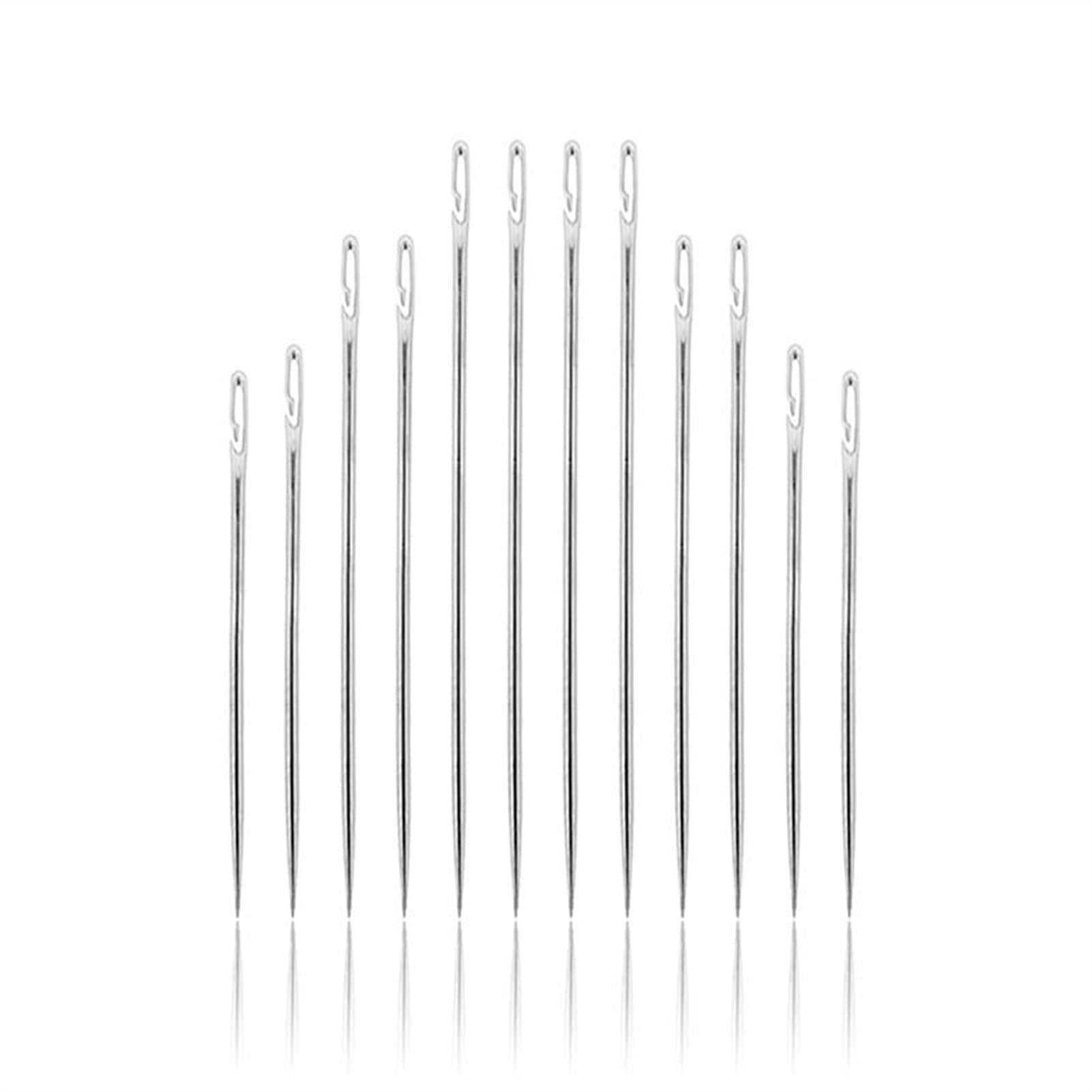Juego de 12 agujas ciegas para ancianos con agujero lateral de aguja para coser a mano en el hogar de acero inoxidable costura sin necesidad de enhebrar ropa (color: 12 agujas plateadas)