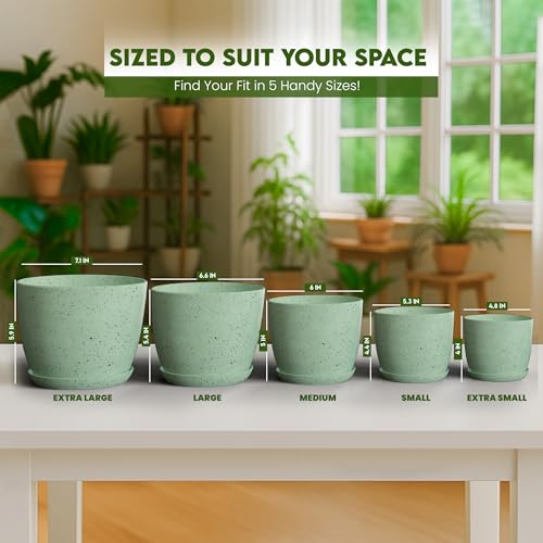 image for Utopia Home - Spotty Plant Pots Indoor with Drainage - 7/6.6/6/5.3/4.8