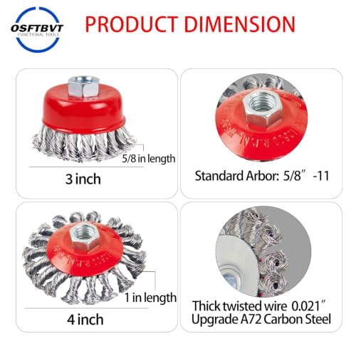 Image of 3in Wire Wheel Brush for Angle Grinder,Wire Cup Brush 5 /8-11 hub-6p | Twisted 0.021 inch Carbon Steel Wire Wheels for Angle Grinder Attachment, Metal Rust Paint Weld Burrs Removal