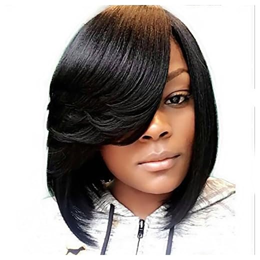 SCENTW Short Pixie Cut Bob Synthetic Wigs for Women Heat Resistant Costume African American Wigs with Side Bangs Natural Brown Full Wigs Look Real+Free Wig Cap (Black)