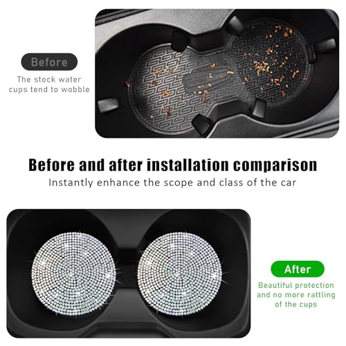Image of Ziciner 2PCS Bling Car Cup Holder Coaster, 2.73 Inch Anti-Slip Cup Insert Coasters, Crystal Rhinestone Auto Drink Cup Mat, Universal Interior Decor Car Accessories for Women Girls (AB)