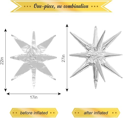 Miniatura 7 de Globos de estrella plateada, 6 globos de aluminio de Mylar de 22 pulgadas, gran cono de explosión, globos de estrella explosiva, decoraciones de