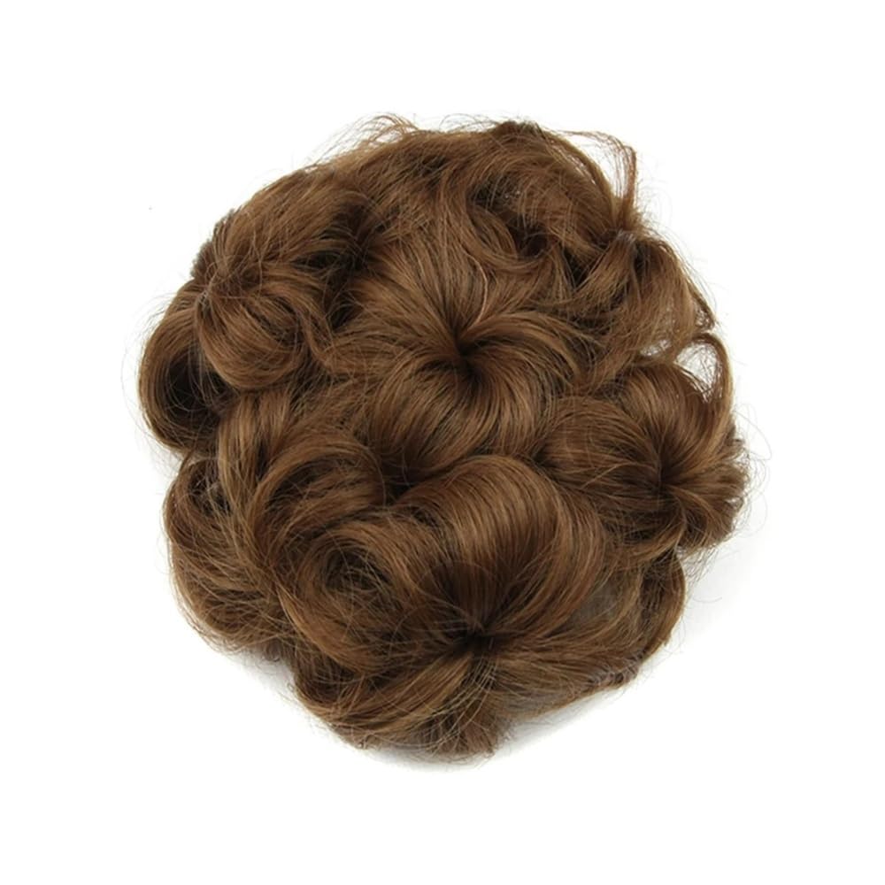 QRSTUVXZY Synthetic Hair Scrunchies Curly Chignon Rubber Band Bun Donut Roller Hairpieces for Women(Medium brown)