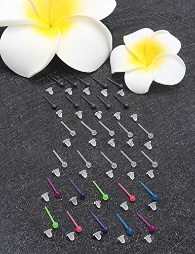 Jenxnjsjo Clear/Black/Multicolor Plastic Ball/Flat Stud Earrings Hole Saver Piercing Retainers Medical Grade for Women Men Sensitive Ears Sports Surgery Work2