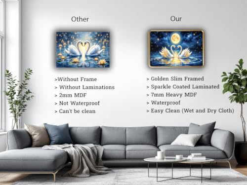 Image of Vastu Swan Pair Photo Frame, Gold, Slim, Sparkle Coated Lamination, for Living Room and Office, 18x24 Inch 53004