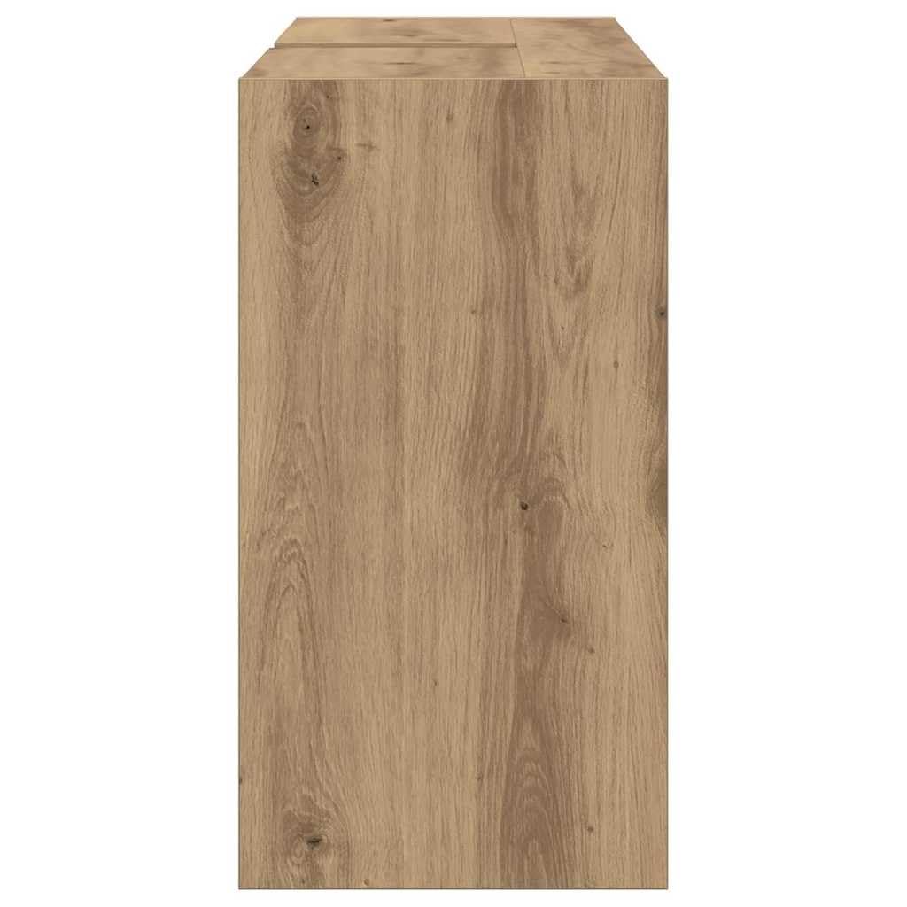Meuble de Salle de Bain en Bois d'ingénierie Chêne Artisanal 90 x 29 x 55 cm avec Rangement, Portes suspendues, poignées en Argent pour Salle de Bain Moderne et Pratique
