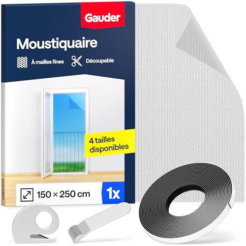 GAUDER Moustiquaire pour Fenêtres du Sol au Plafond - Filet Anti-Insectes pour Grande Fenêtre - Moustiquaire avec Fixation Auto-Agrippante - Sans Perçage (150 x 250 cm - Noir)
