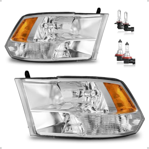KarSpareHub Headlights W/Bulbs for 2009-2018 Dodge Ram 1500/2010-2018 Dodge Ram 2500 3500 Quad Pickup R+L ( - )