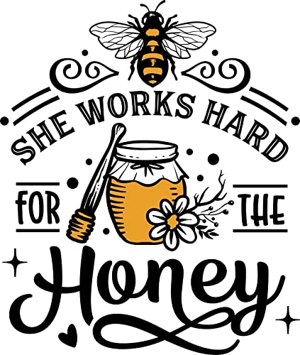 Offbeat Stickers 3'' She Works Hard for The Honey Bee Quote Sticker Hive Queen Leader Pollen Sweet Decal for Car Bumper Truck Window Laptop