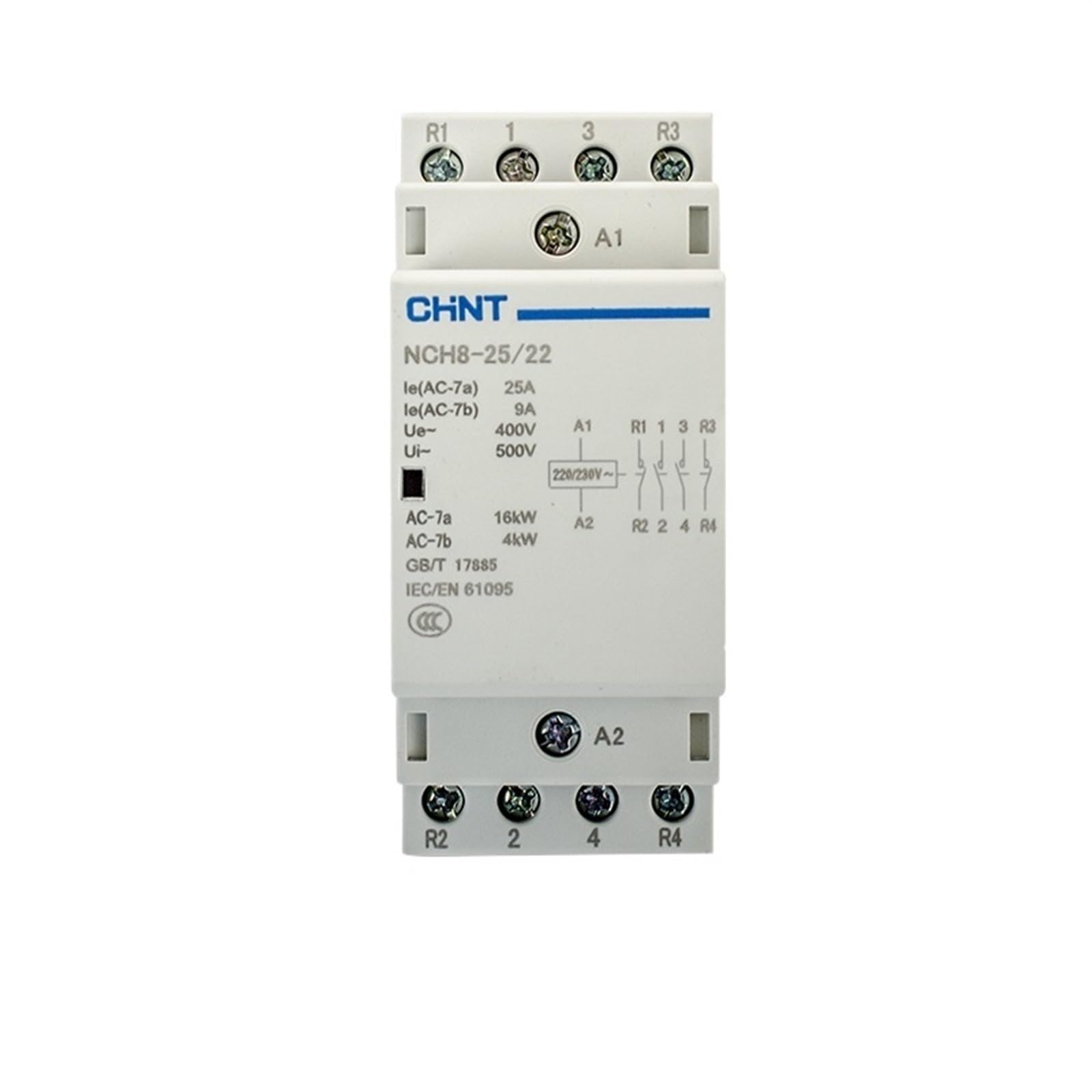QEFHSVVZE NCH8 4P 3-Phase Din Rail Household AC Contactor 220V 500V~ 20A/25A 4NO/2NO 2NC Contactor(Nch8-25a-22 2no 2nc)